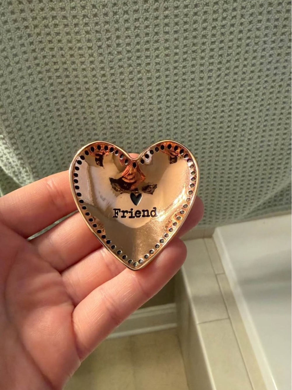 Heart-Shaped Trinket Dish with "Friend" - Rose Gold Tone
